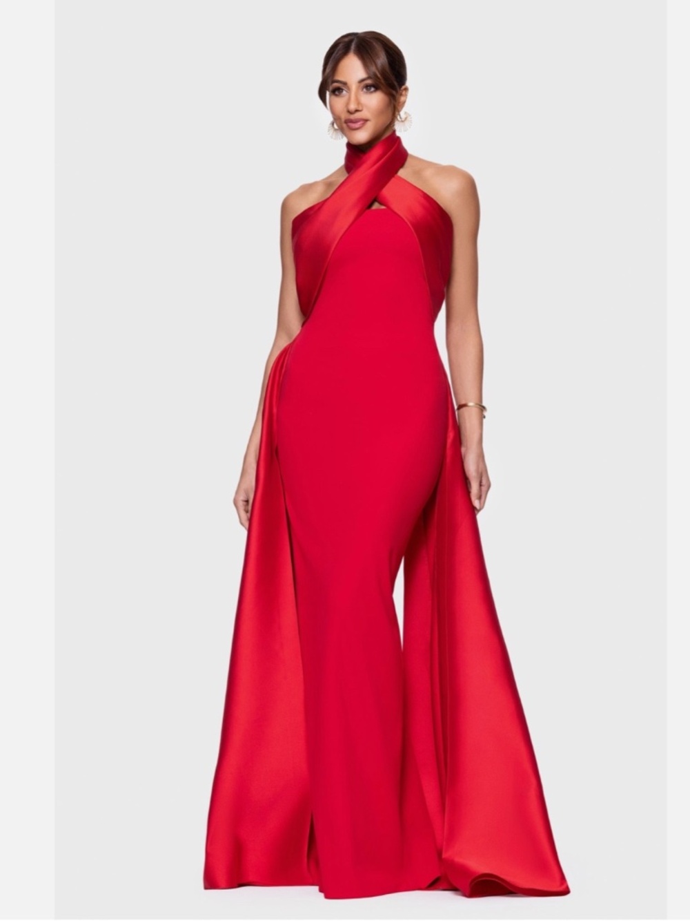 NEW BETSY & ADAM Red TWIST Halter Neck MIKADO Scuba Crepe DRAPED Sides GOWN 6 - Picture 13 of 16